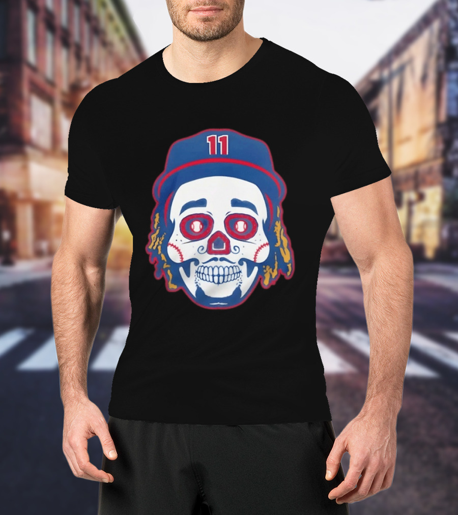 José Ramírez 11 Cleveland Guardians Sugar Skull Baseball Player T-Shirt