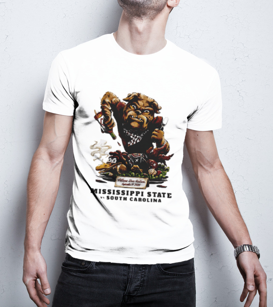 Mississippi State Vs South Carolina 2026 Bulldog Pouring Sauce On Roasted Duck Williams Brice Stadium T-Shirt