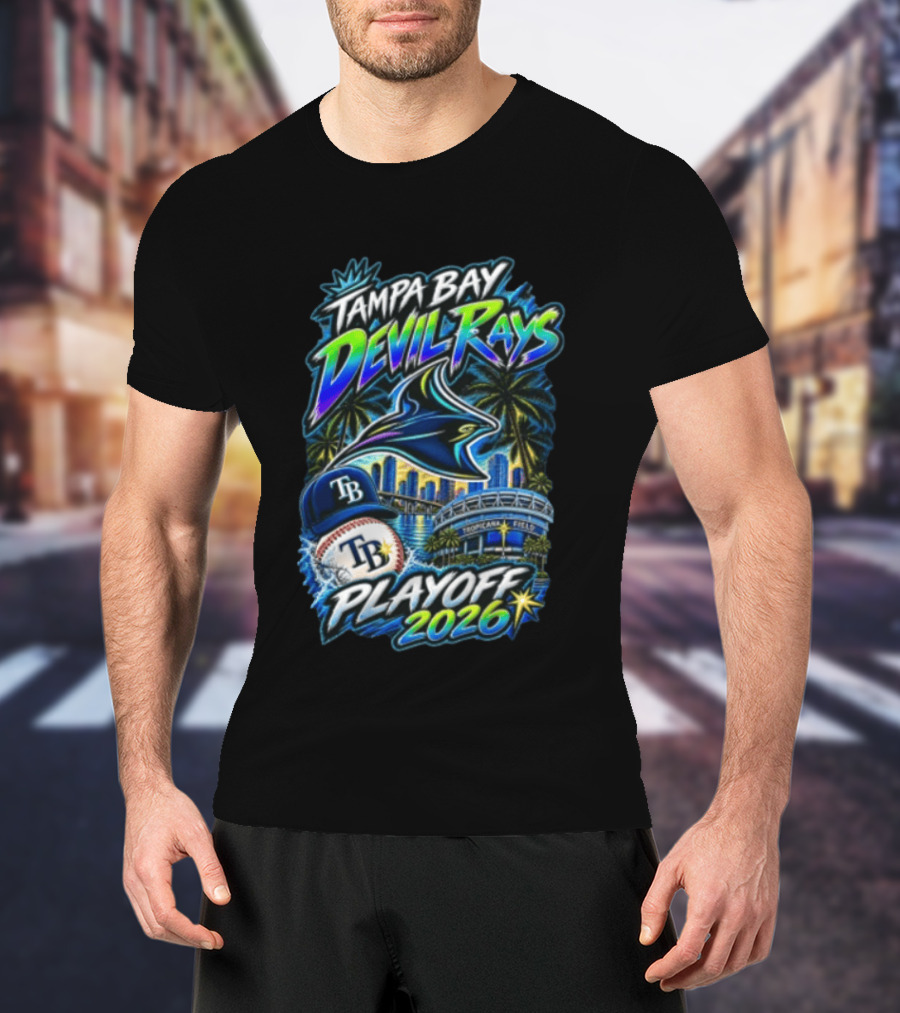 Tampa Bay Devil Rays Playoff 2026 Stingray Tropicana Field Skyline Baseball Cap T-Shirt