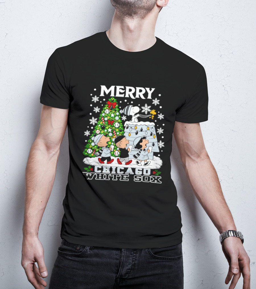 Merry Christmas Peanuts Chicago White Sox Snoopy Woodstock Holiday T-Shirt