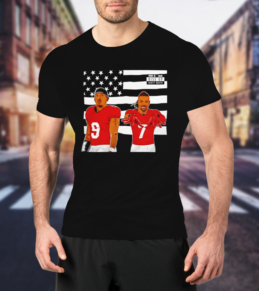 Michael Penix Jr Bijan Robinson Rise Up Dirty South Football Stars American Flag T-Shirt