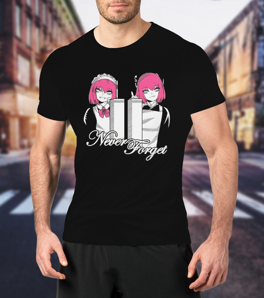 Never Forget Anime Manga Otaku Pink Hair Maid Twins T-Shirt