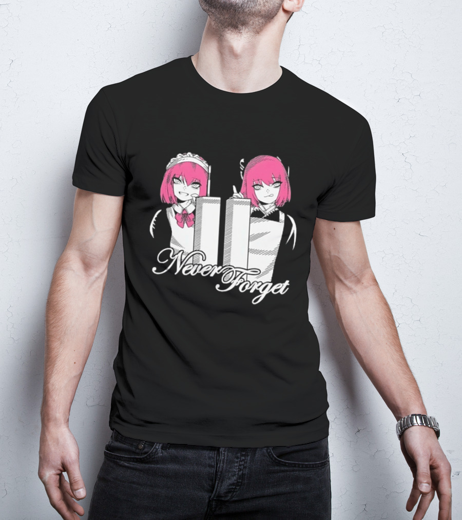 Never Forget Anime Manga Otaku Pink Hair Maid Twins T-Shirt