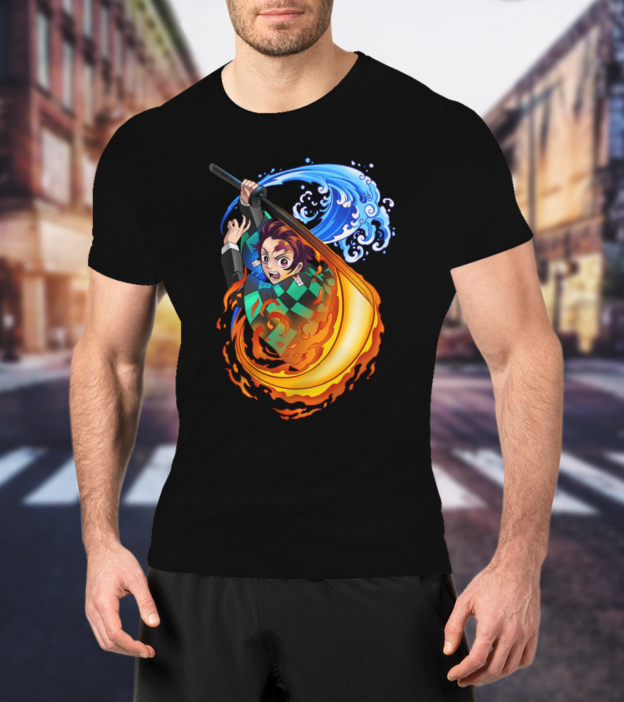 Demon Slayer Kimetsu No Yaiba Tanjiro Kamado Water And Fire Attack T-Shirt