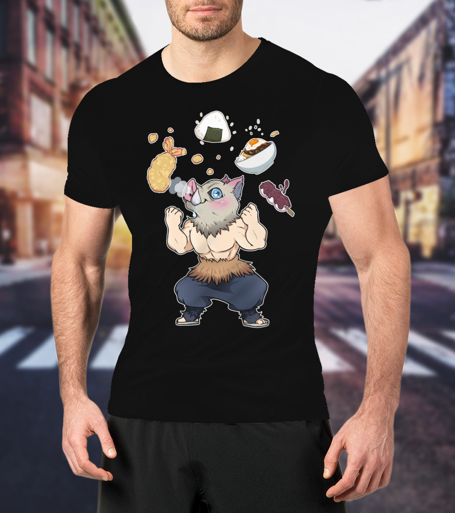 Demon Slayer Kimetsu No Yaiba Inosuke Enjoying Japanese Food T-Shirt