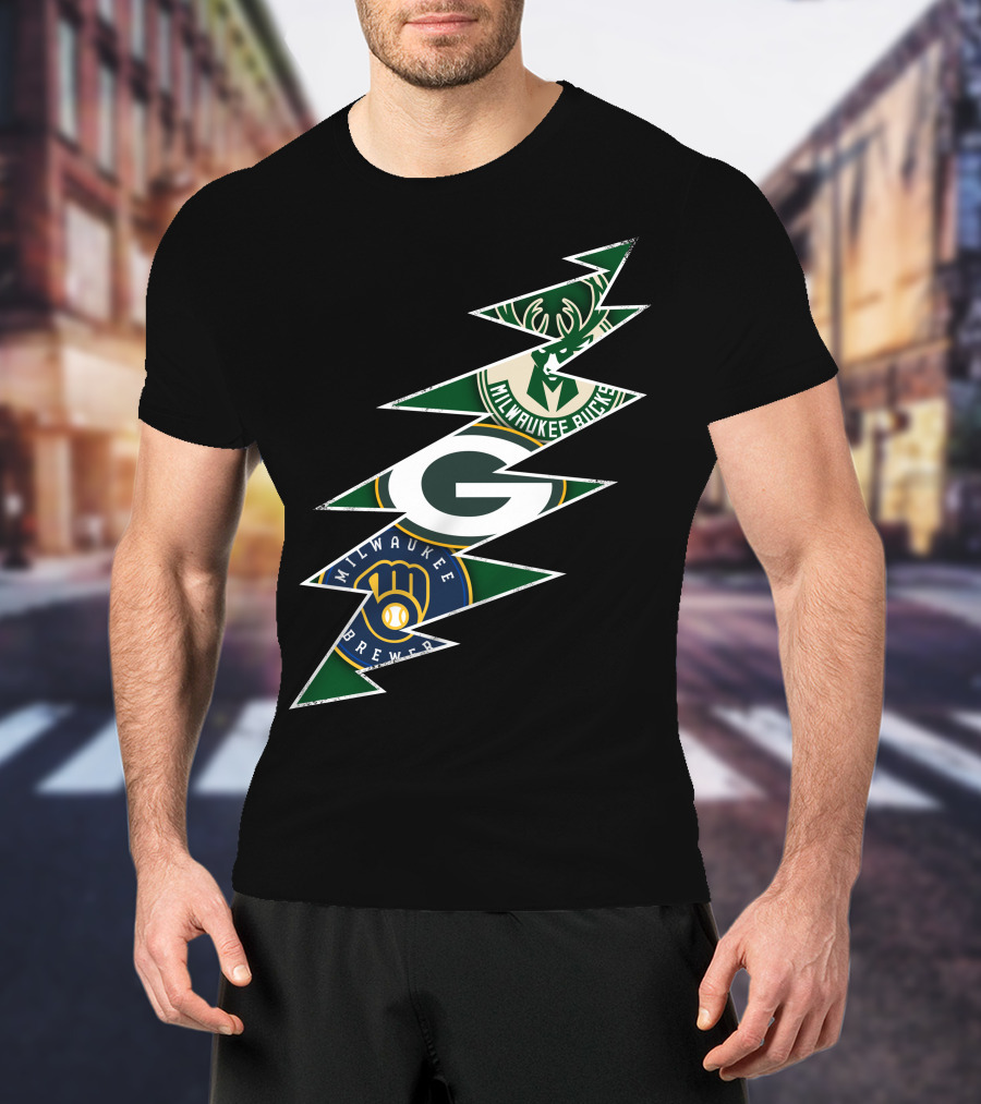 Green Bay Packers Milwaukee Brewers Milwaukee Bucks Grateful Dead Lightning Bolt T-Shirt