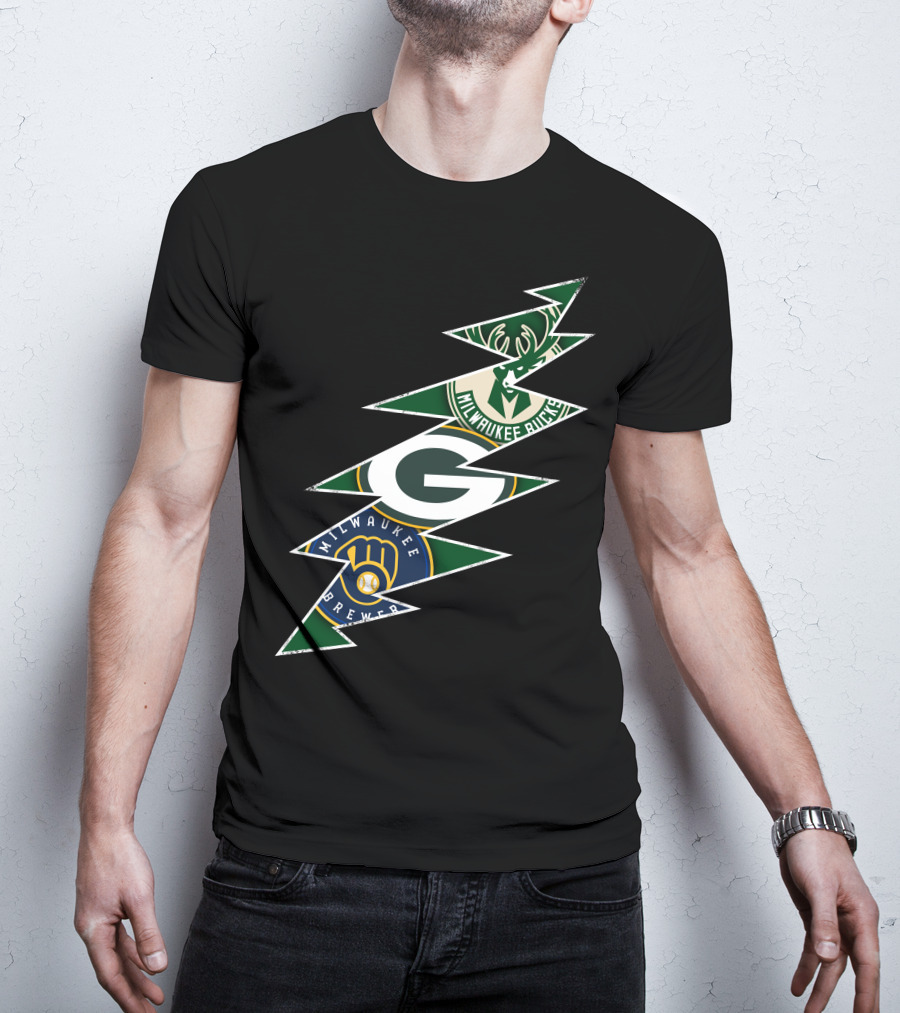 Green Bay Packers Milwaukee Brewers Milwaukee Bucks Grateful Dead Lightning Bolt T-Shirt