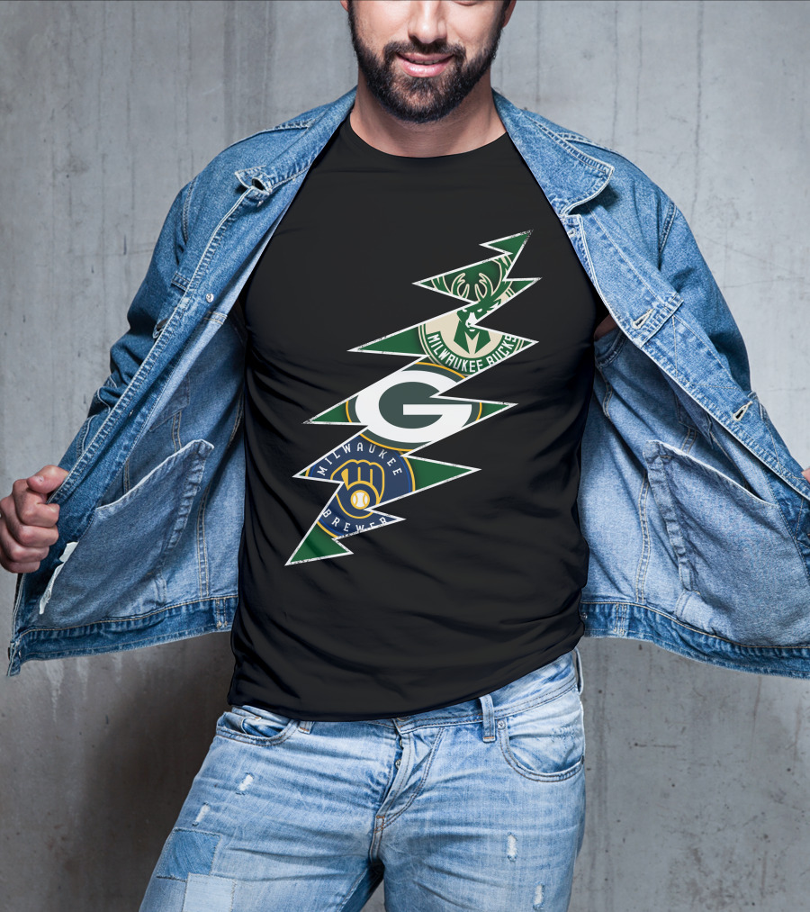 Green Bay Packers Milwaukee Brewers Milwaukee Bucks Grateful Dead Lightning Bolt T-Shirt