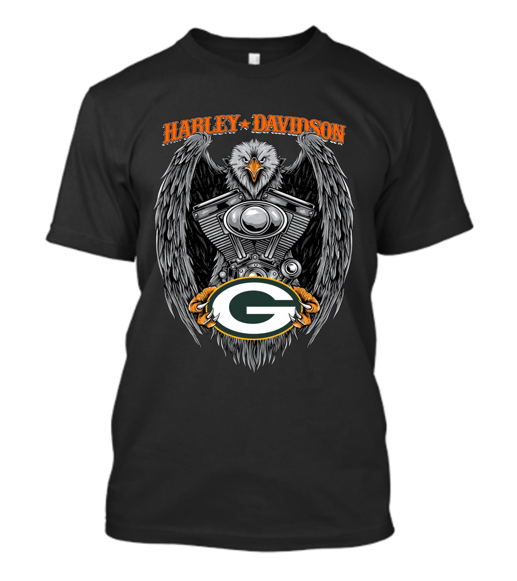 Harley Davidson Eagle V-Twin Engine With Green Bay Packers T-Shirt