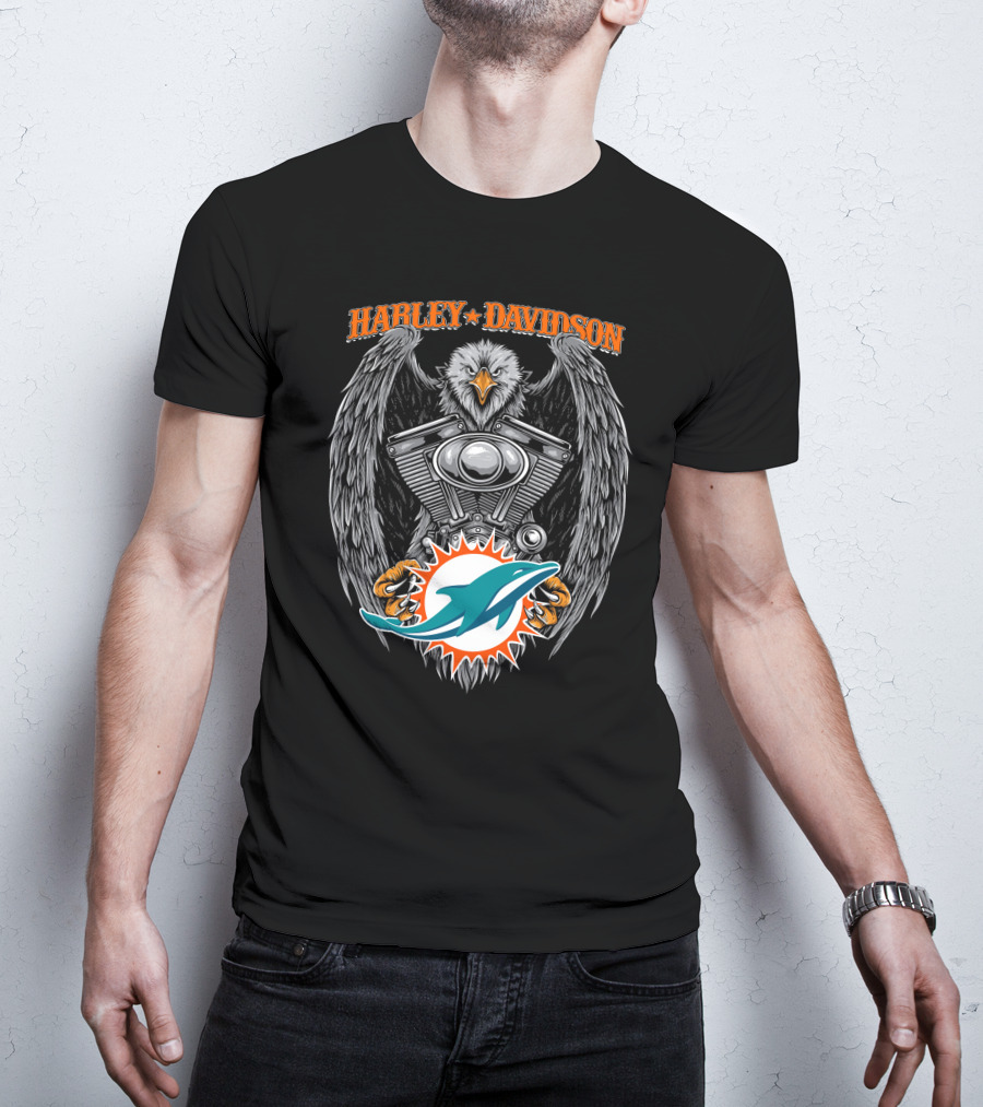 Harley Davidson Bald Eagle Engine Miami Dolphins T-Shirt