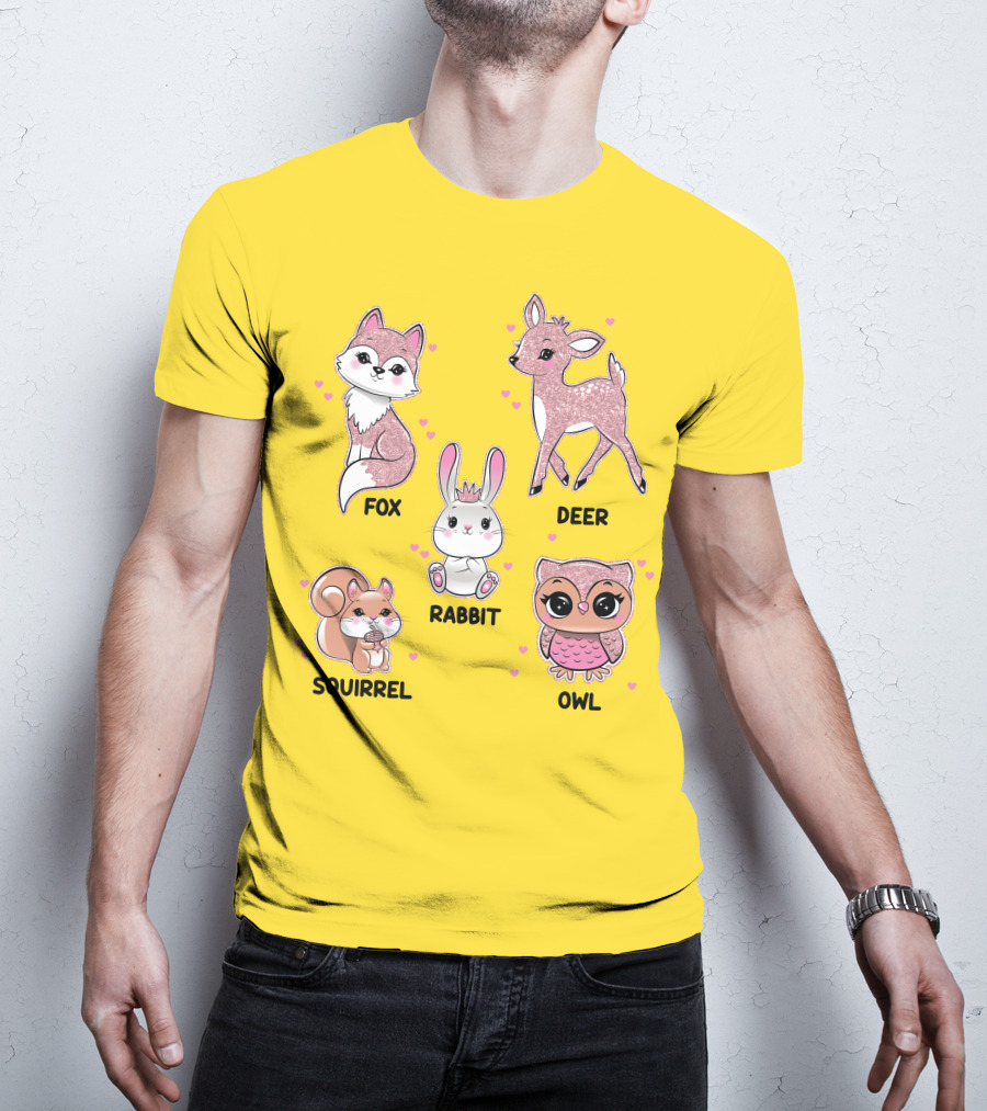 Fox Deer Rabbit Squirrel Owl Cute Animals T-Shirt
