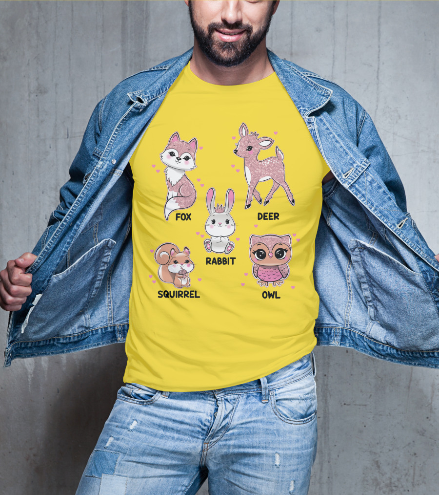 Fox Deer Rabbit Squirrel Owl Cute Animals T-Shirt