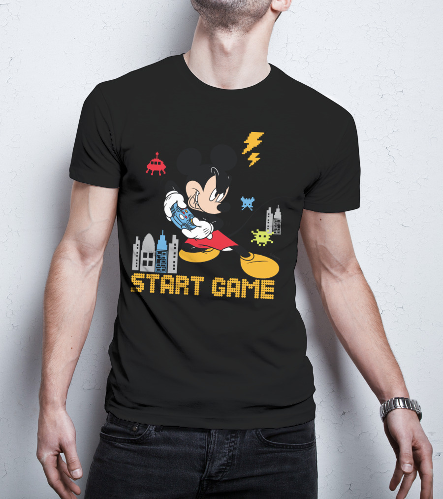 Mickey Holding Controller Retro Gaming City Start Game T-Shirt