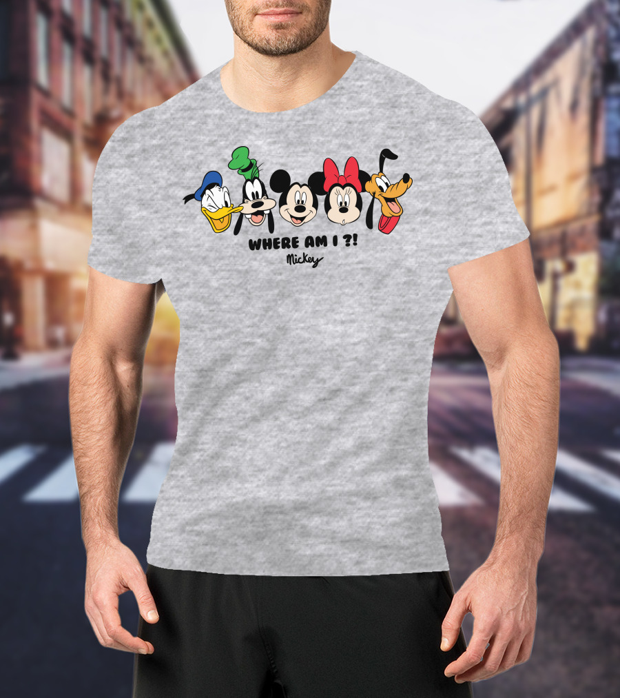Mickey Donald Goofy Minnie Pluto Where Am I ? T-Shirt