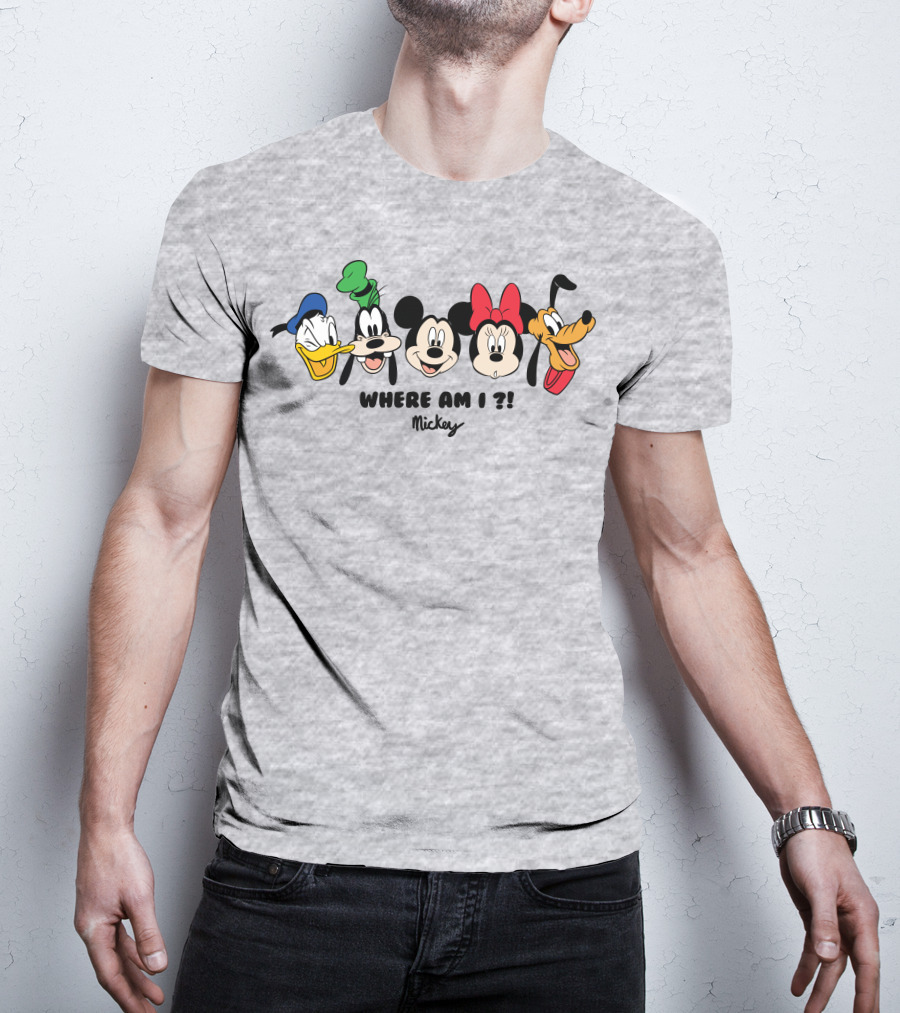 Mickey Donald Goofy Minnie Pluto Where Am I ? T-Shirt