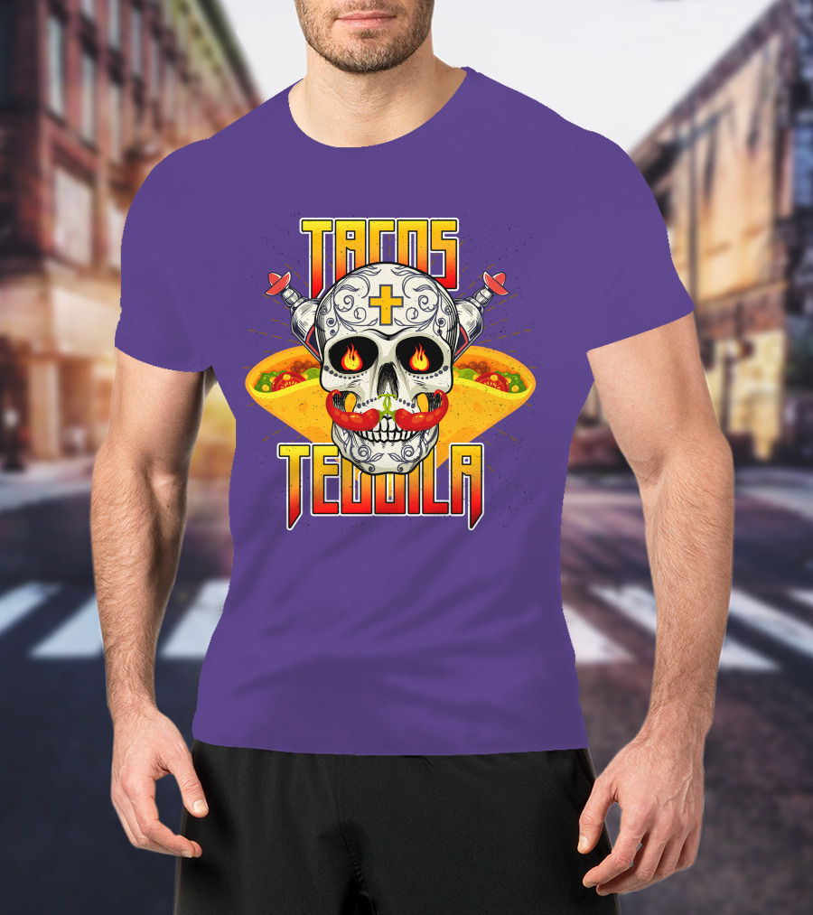 Tacos Tequila Skull Mexican Cuisine Party T-Shirt