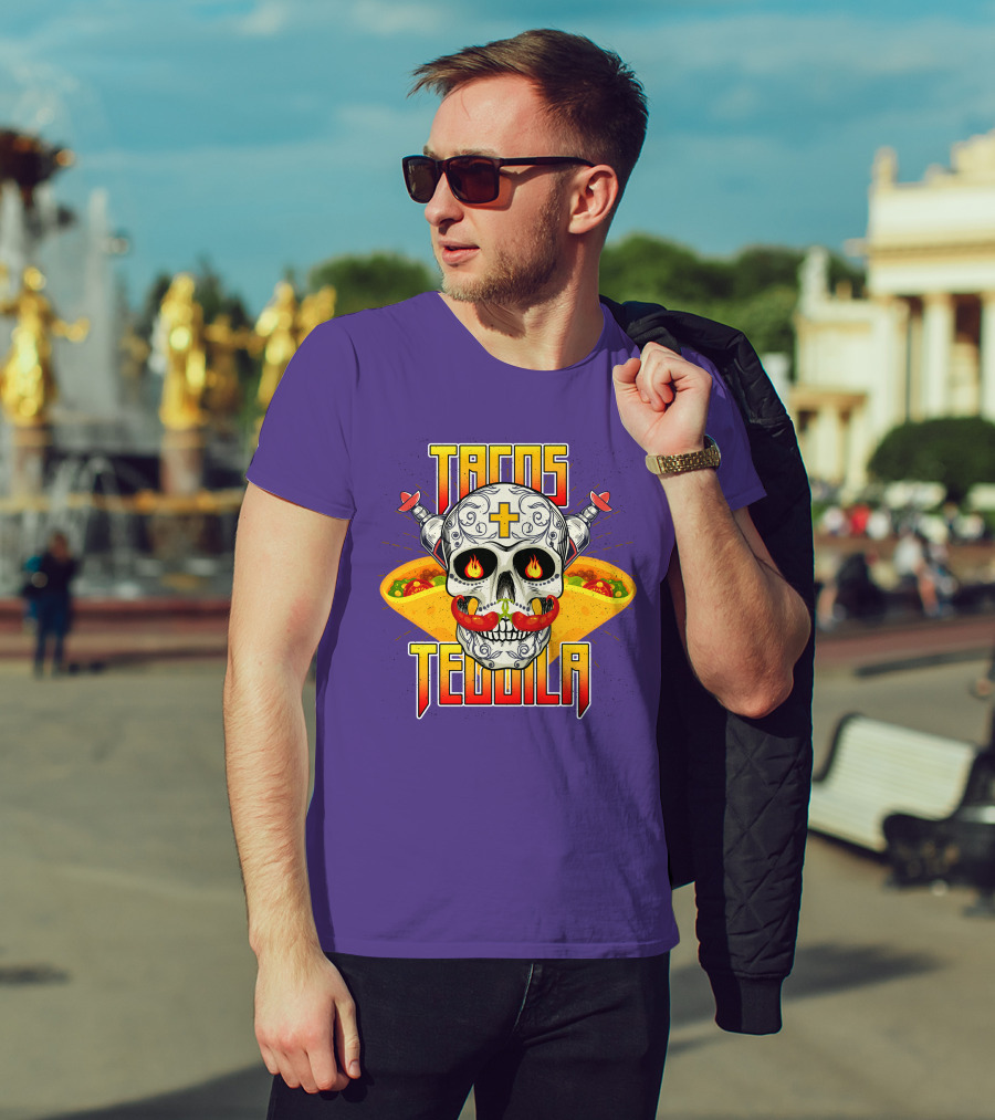 Tacos Tequila Skull Mexican Cuisine Party T-Shirt