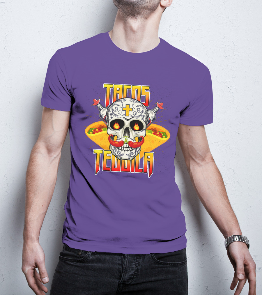Tacos Tequila Skull Mexican Cuisine Party T-Shirt