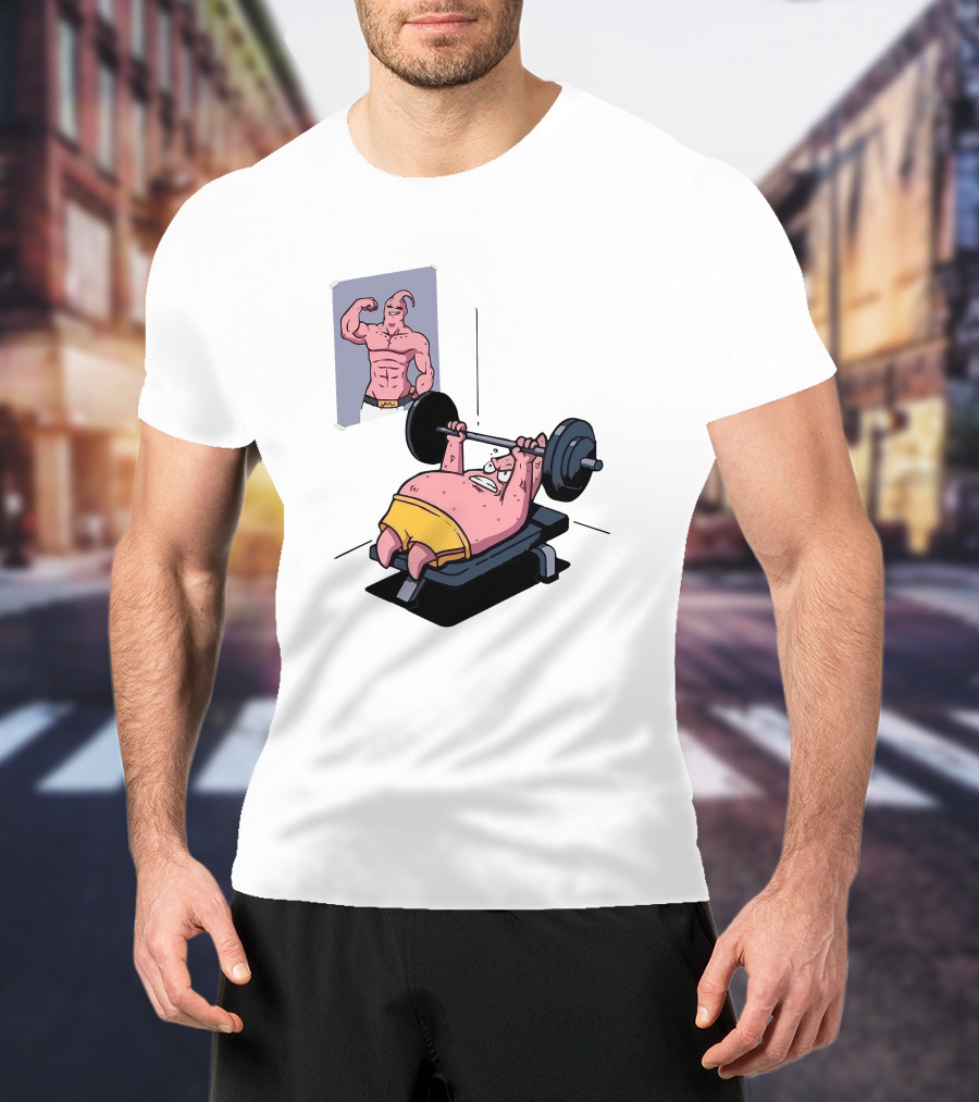 Majin Buu Patrick Lifting Weights With Motivational T-Shirt