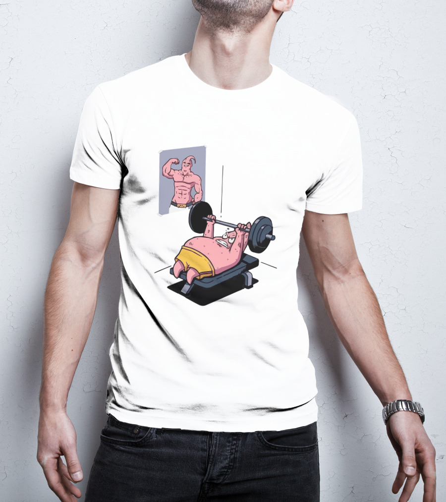 Majin Buu Patrick Lifting Weights With Motivational T-Shirt