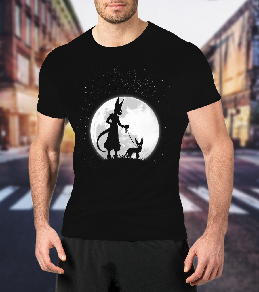 Beerus Walking Under Full Moon With Cat T-Shirt