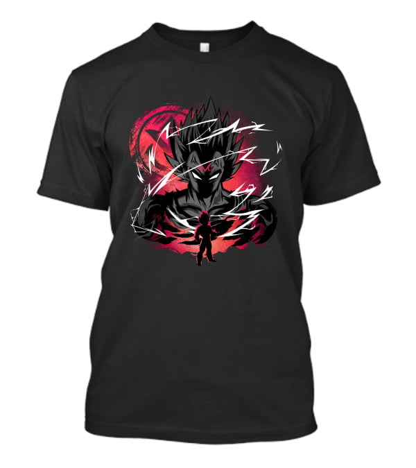 Vegeta Lightning Aura And Shadowed Silhouette On Red Planet Background T-Shirt