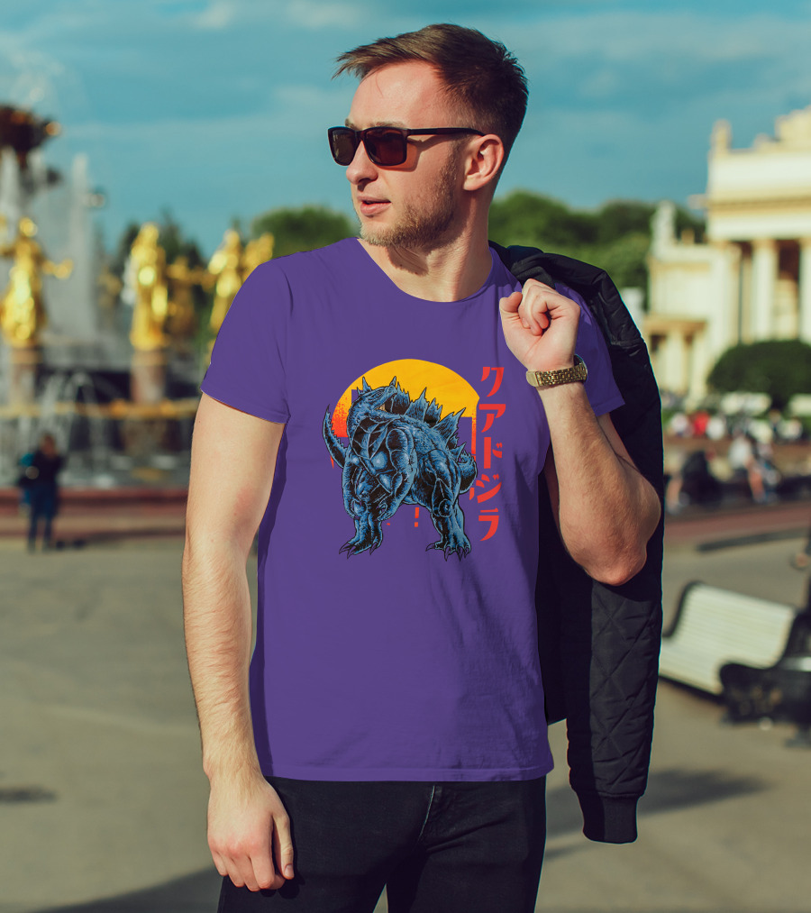 Raging Tobey Raskolapparel Quadzilla Kaiju Monster Retro Sunset Kanji T-Shirt