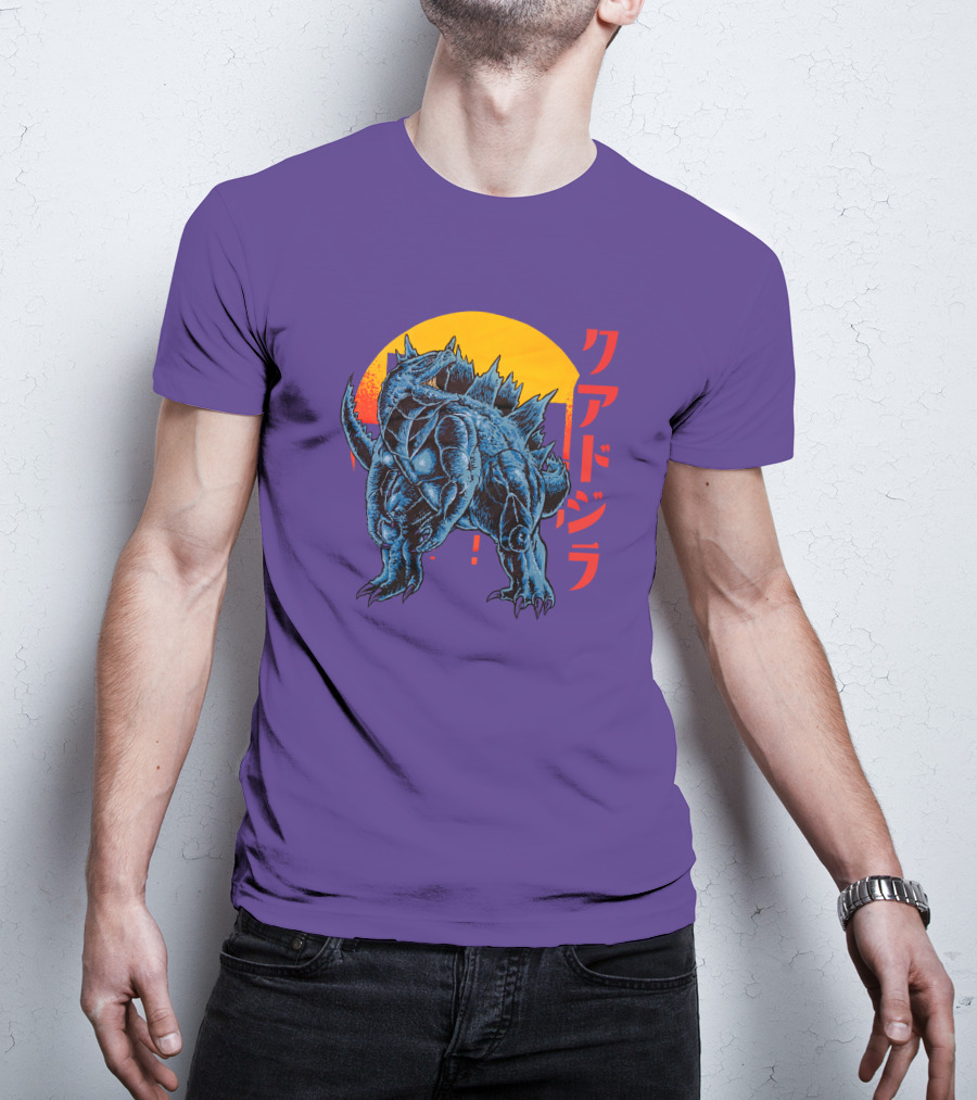 Raging Tobey Raskolapparel Quadzilla Kaiju Monster Retro Sunset Kanji T-Shirt
