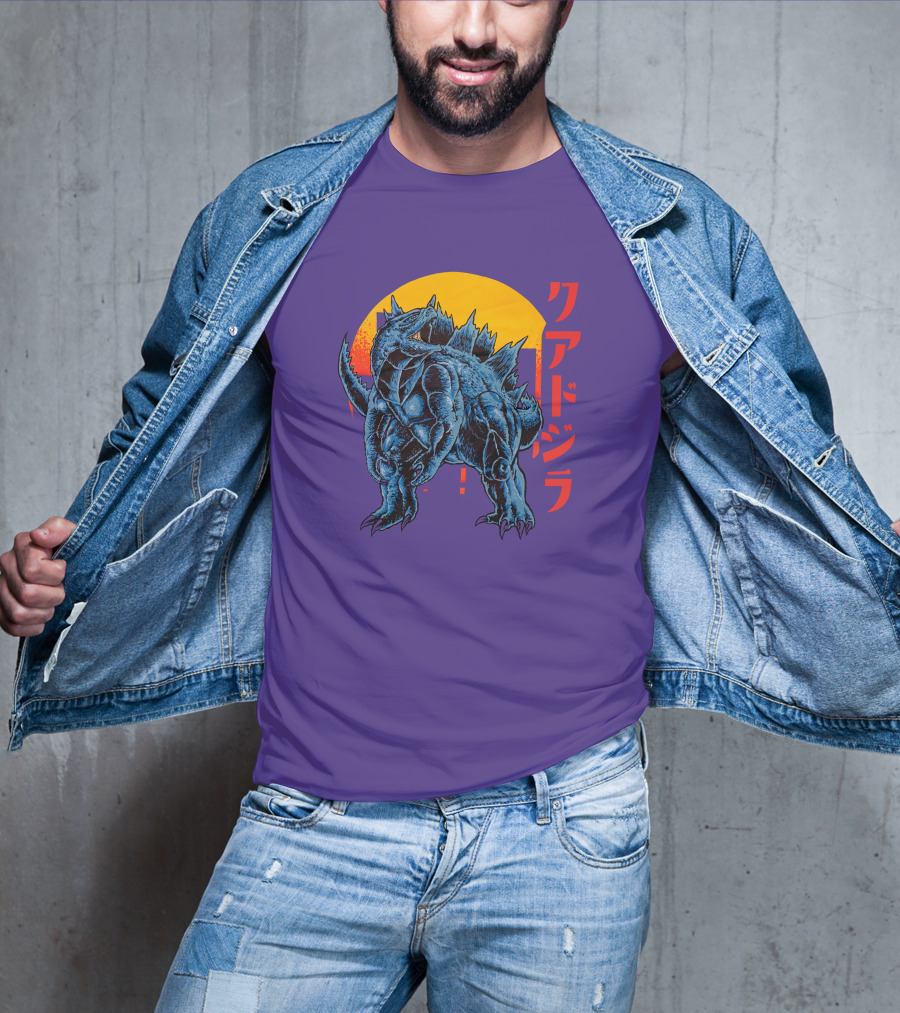 Raging Tobey Raskolapparel Quadzilla Kaiju Monster Retro Sunset Kanji T-Shirt