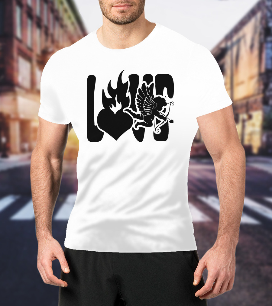 Benny Soliven Love Black Cupid Heart Flame T-Shirt