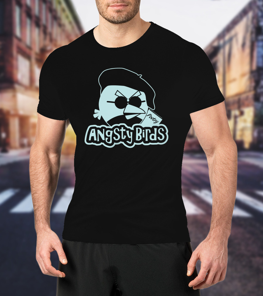 Angsty Birds Poetry Beret Sunglasses T-Shirt