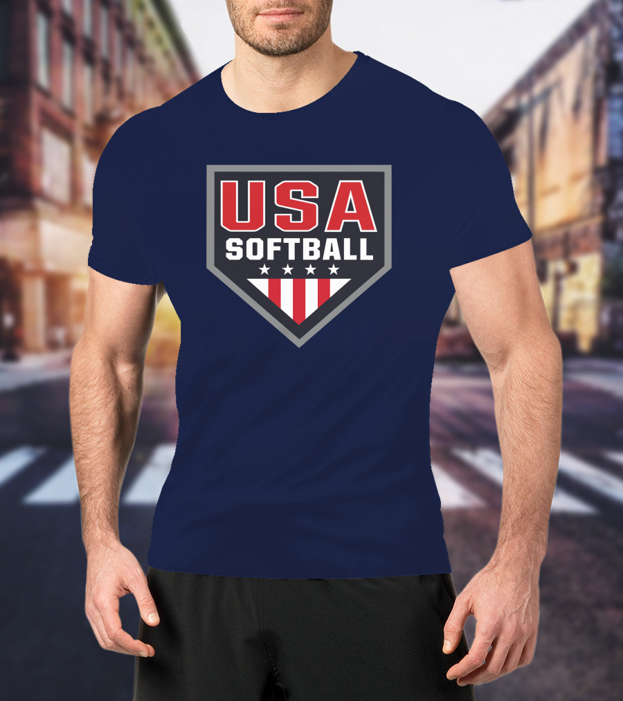 USA Softball Store Logo With Stars And Stripes Home Plate T-Shirt