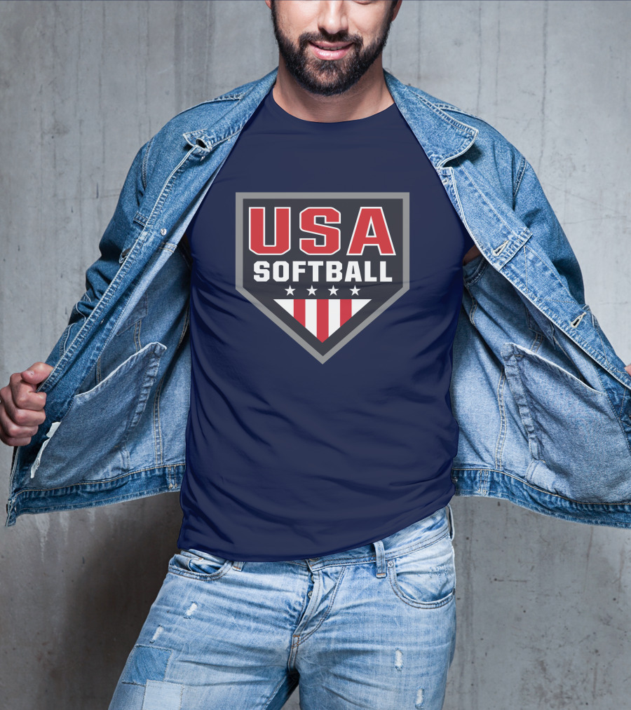 USA Softball Store Logo With Stars And Stripes Home Plate T-Shirt