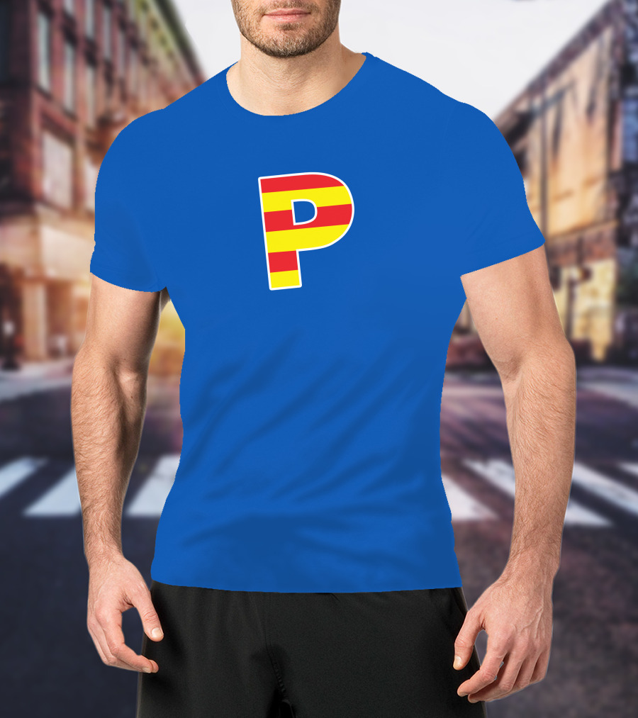 Pghlfilms P Yellow And Red Stripes Blue Background T-Shirt