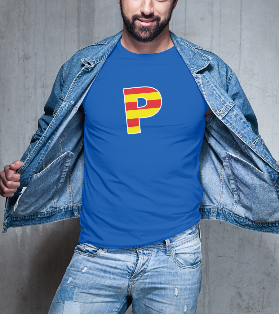 Pghlfilms P Yellow And Red Stripes Blue Background T-Shirt