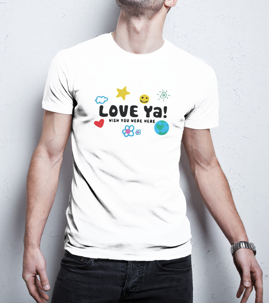 Temerchan Noko Love Ya Wish You Were Here Star Smiley Heart Earth Cloud Flower T-Shirt