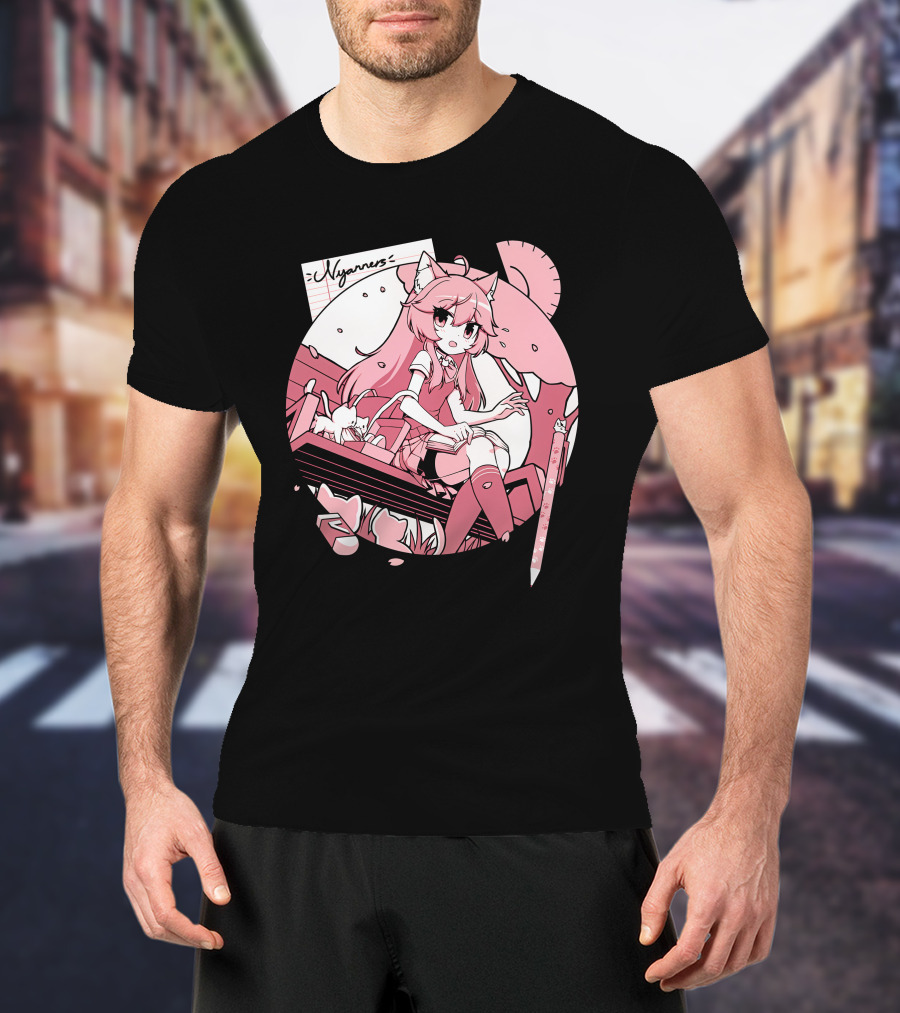 Nyanners VShojo High School Anime Style Desk Scene T-Shirt