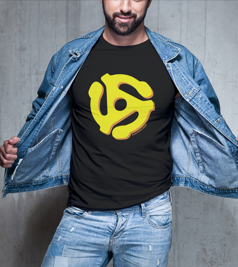 Bluescentric Brand Yellow 45 RPM Vinyl Record Adapter T-Shirt
