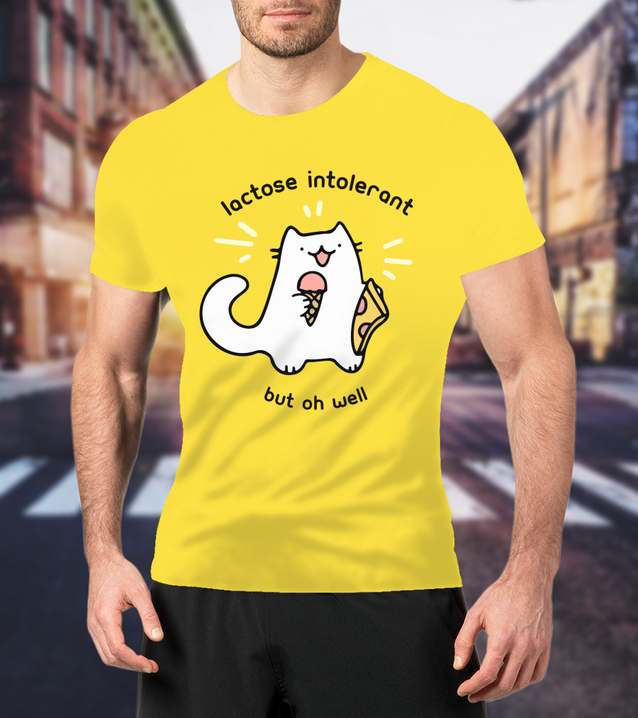 Lactose Intolerant Cat But Oh Well Eating Ice Cream Pizza Crowlines Merch T-Shirt