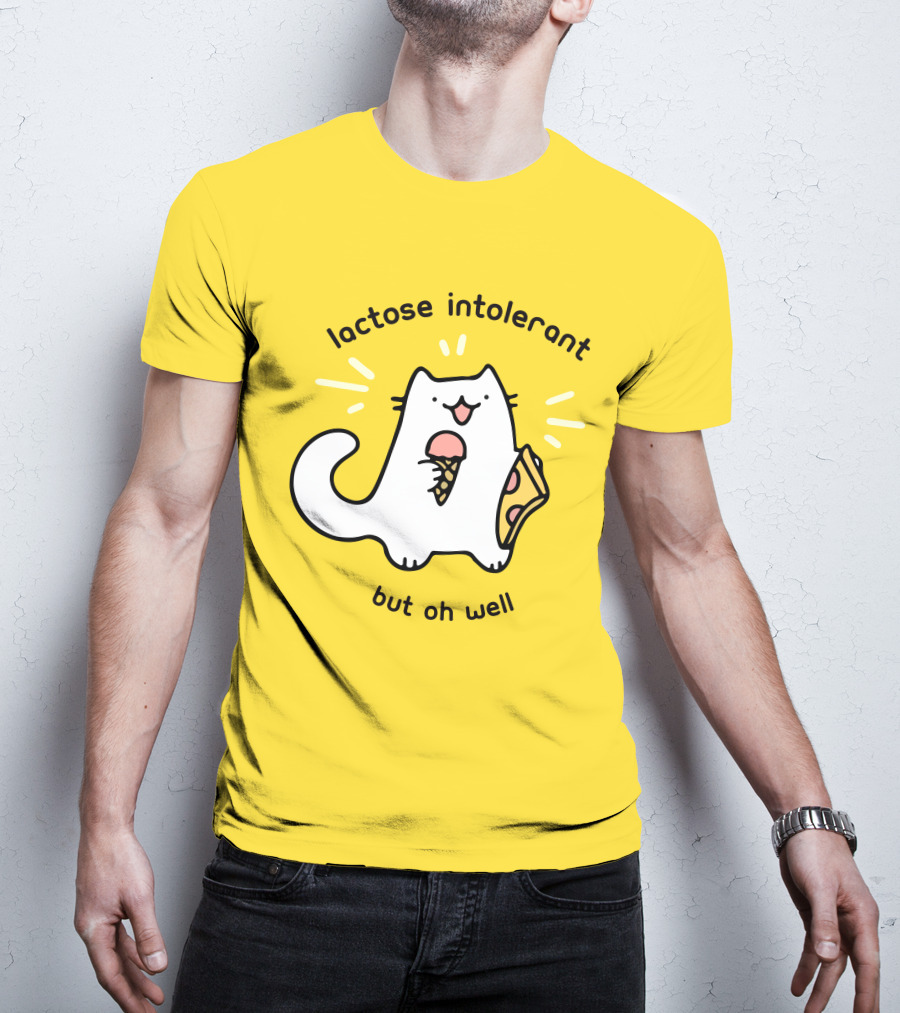 Lactose Intolerant Cat But Oh Well Eating Ice Cream Pizza Crowlines Merch T-Shirt