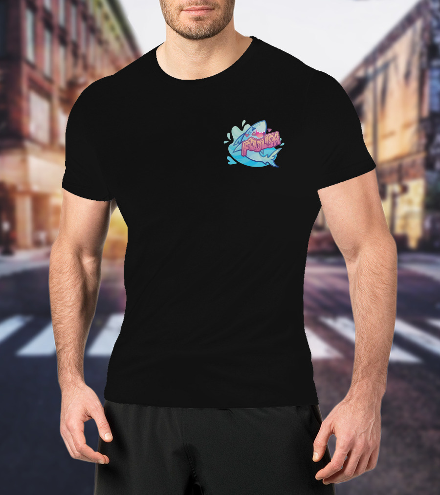 Foolish Gamers Shark With Blue Splash And Mountains T-Shirt