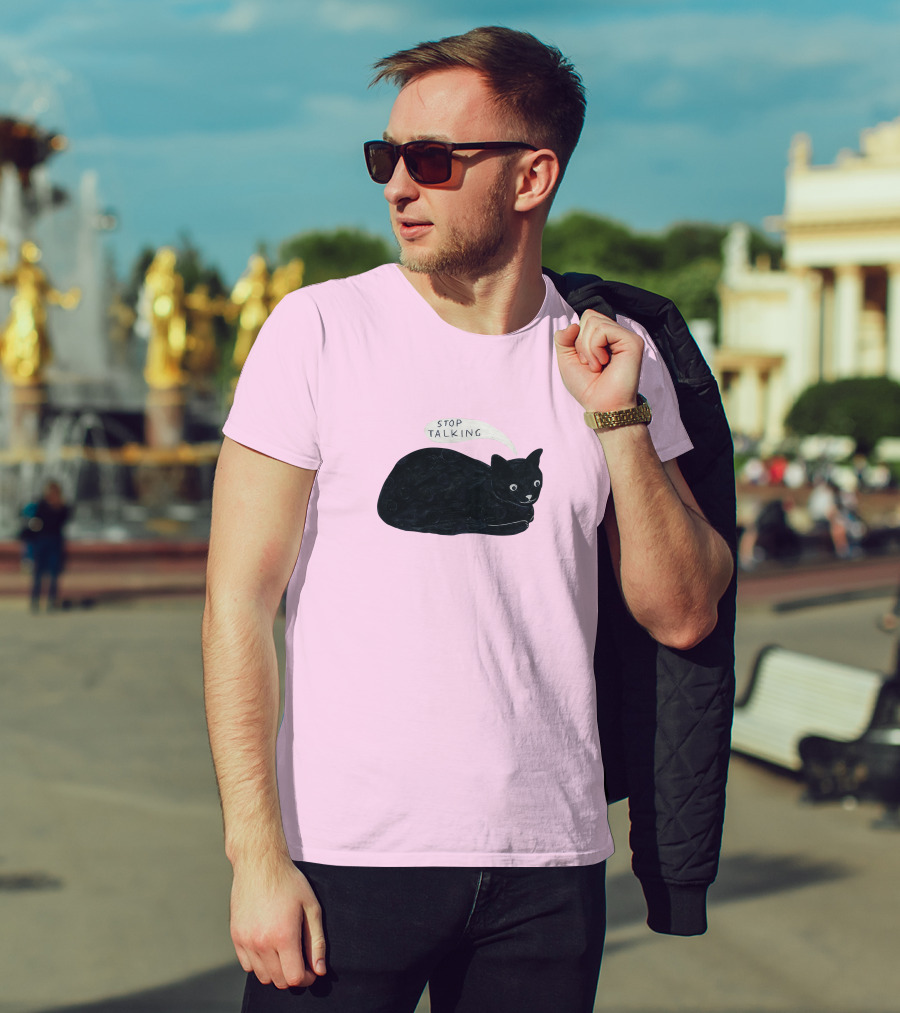 Randall Mann Stop Talking Cat Black Cat T-Shirt