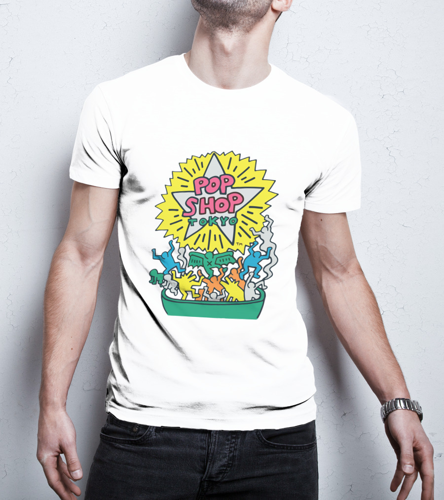 Orange Keith Haring Pop Shop Tokyo Starburst Colorful Figures T-Shirt