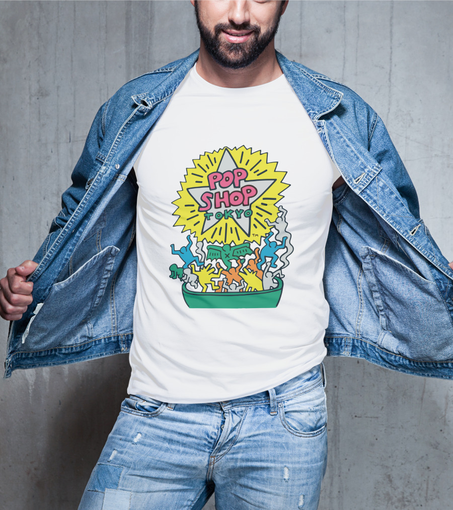 Orange Keith Haring Pop Shop Tokyo Starburst Colorful Figures T-Shirt