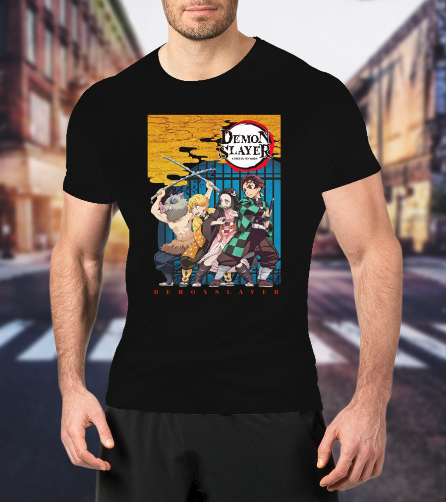 Demon Slayer Kimetsu No Yaiba Tanjiro Nezuko Zenitsu Inosuke Visual T-Shirt