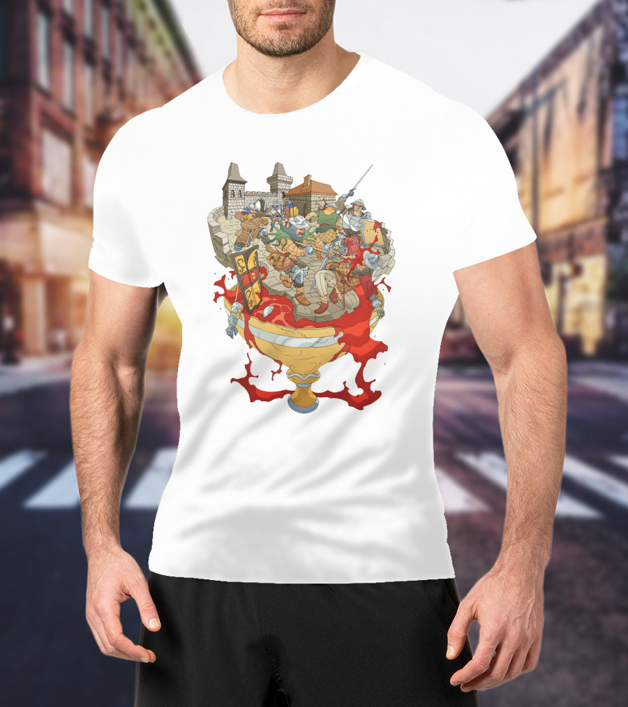 Graman Hussite Medieval Battle In Front Of Castle With Sword And Shield Warriors T-Shirt