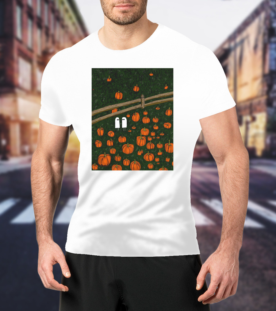 Nadiatheartist Shop Date Night Ghosts In Pumpkin Patch T-Shirt