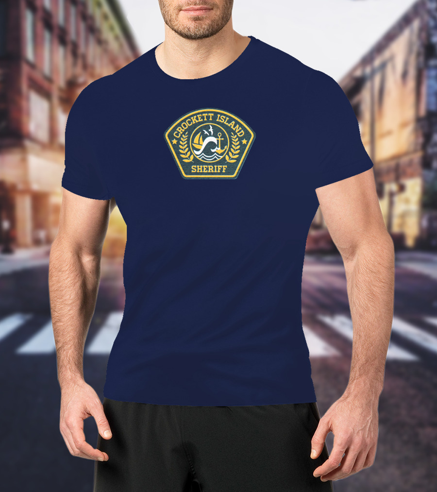 Crockett Island Sheriff Badge By Kevin McDermott Ocean Anchor Wave Emblem T-Shirt
