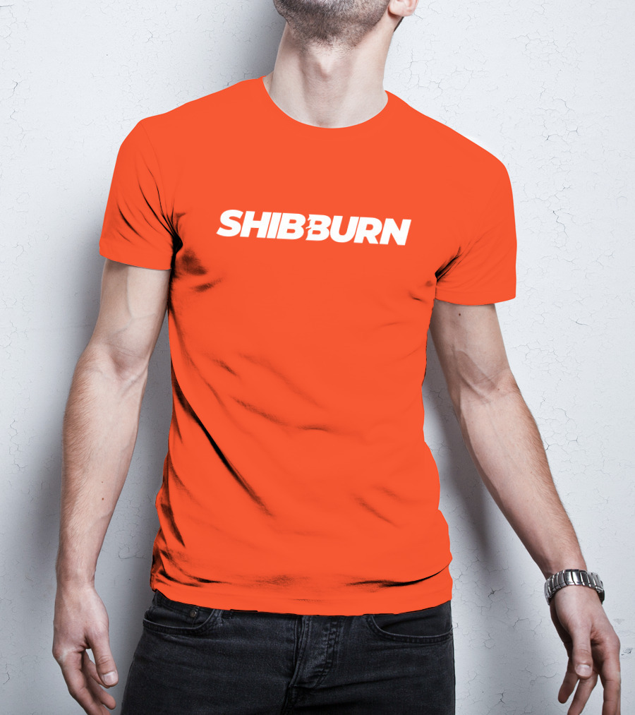 Shibburn Cryptocurrency Concept Bold White Text On Vibrant Orange Background T-Shirt