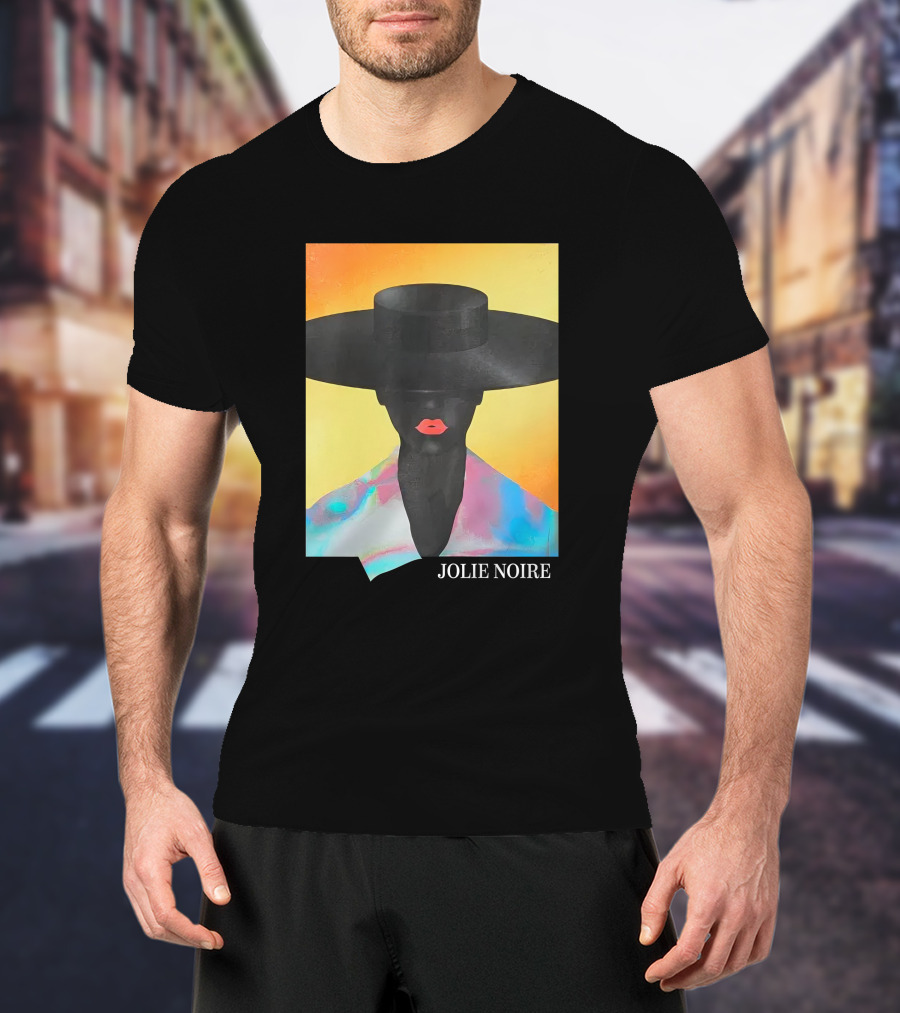 Jolie Noire Vibrant Abstract Fashion Portrait With Black Hat T-Shirt
